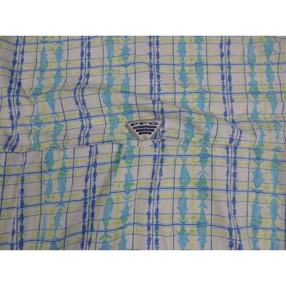 Columbia PFG Mens Blue Green Fish Print Short Sleeve Button Down Shirt XL - Picture 9 of 9